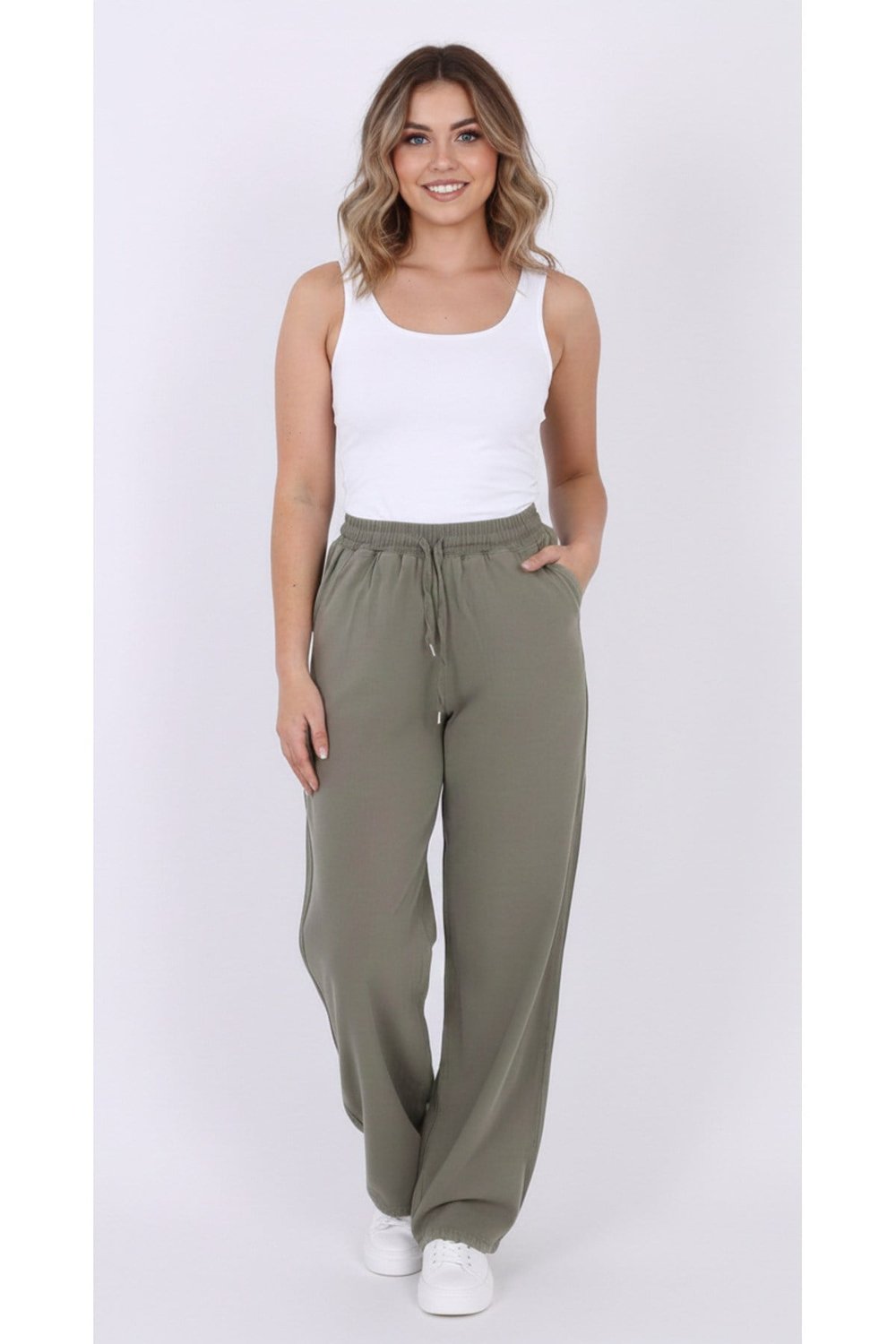 Baggy Keten Kadın Pantolon Çağla Yeşili