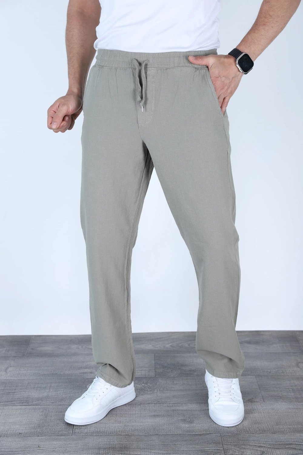 Baggy Keten Pantolon Jogger Çağla Yeşili