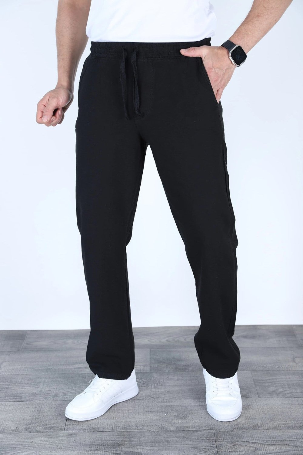 Baggy Keten Pantolon Jogger Siyah
