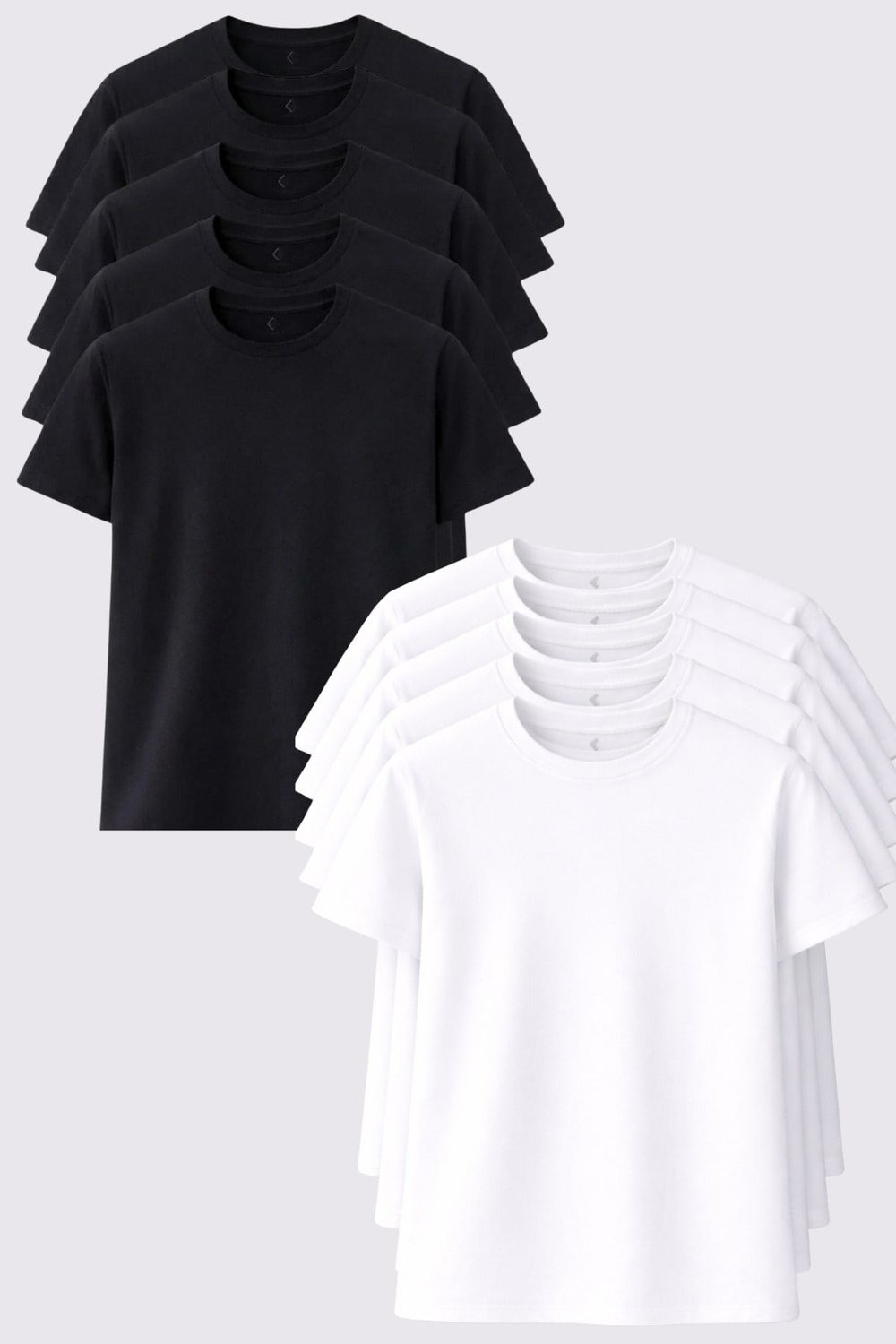 Erkek 10'lu Tişört Seti %100 Pamuk Basic Regular Fit Bisiklet Yaka Düz Renk Günlük T-Shirt