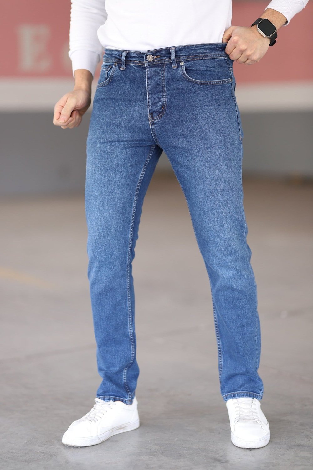 Erkek Lacivert Kot Pantolon Urban Fit Denim Esnek Rahat Kalıp Günlük Jean Pantolon
