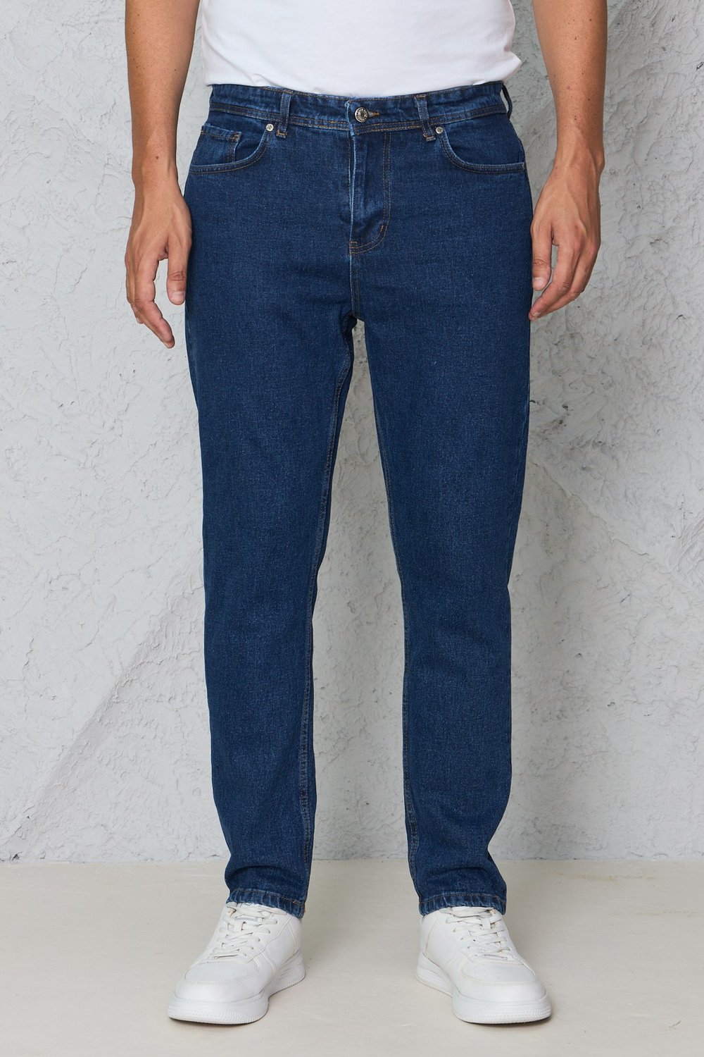 Erkek Lacivert Kot Pantolon Urban Fit Denim Esnek Rahat Kalıp Günlük Jean Pantolon