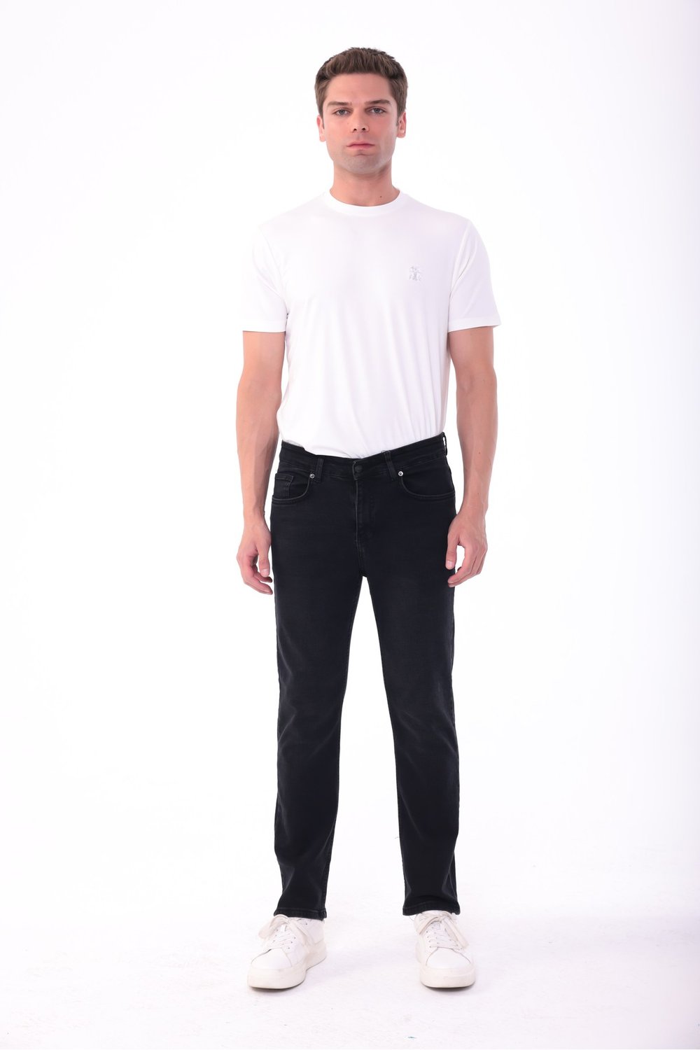 Erkek siyah Diz İzi Yapmayan Pamuklu Esnek Denim Jean Kot Pantolon Regular Kalıp