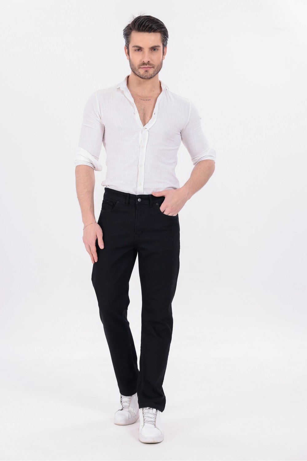 Erkek Siyah Regular Fit Rahat Kesim Denim Zift Mavi Jeans