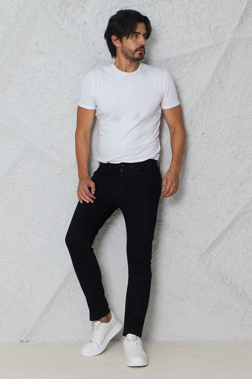 Erkek Siyah Regular Fit Rahat Kesim Denim Zift Mavi Jeans