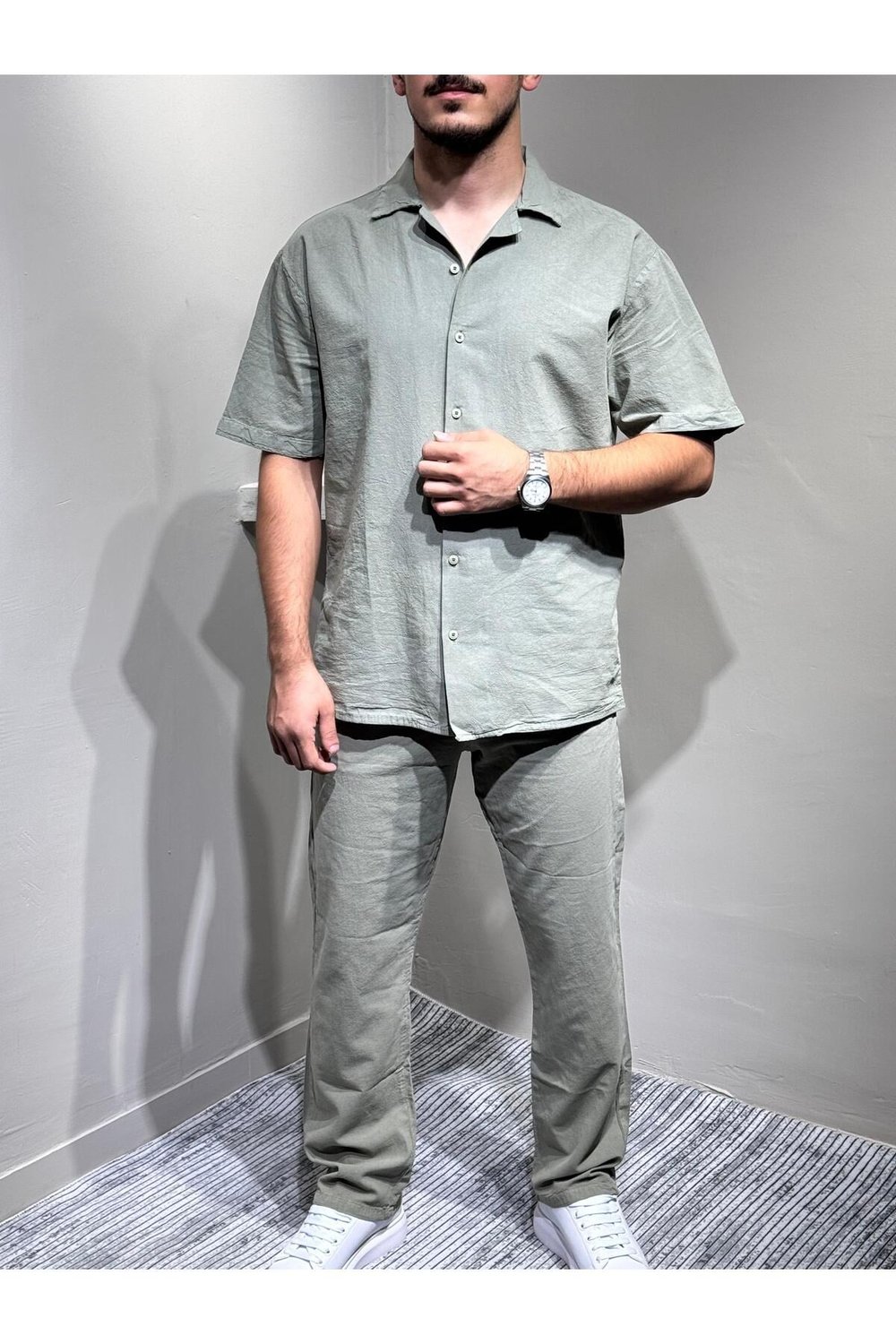 Gömlek pantolon Erkek Keten Takım Oversize Kalıp