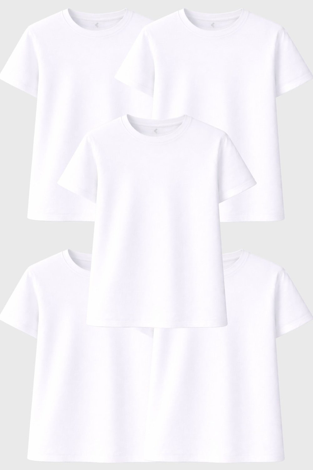 Kadın 5'li Tişört Seti %100 Pamuk Basic Regular Fit Bisiklet Yaka Düz Renk Günlük T-Shirt