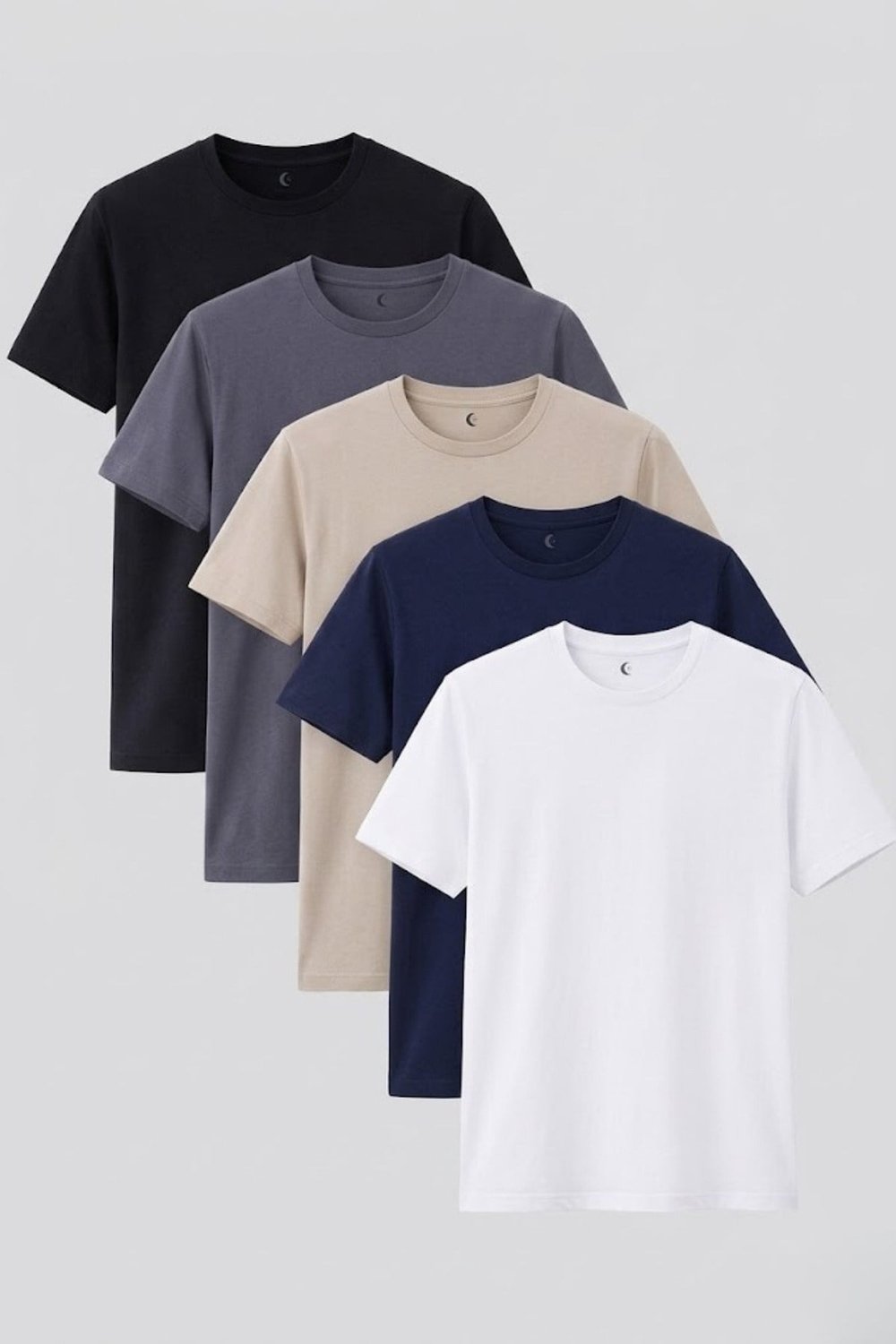 Kadın 5'li Tişört Seti %100 Pamuk Basic Regular Fit Bisiklet Yaka Düz Renk Günlük T-Shirt