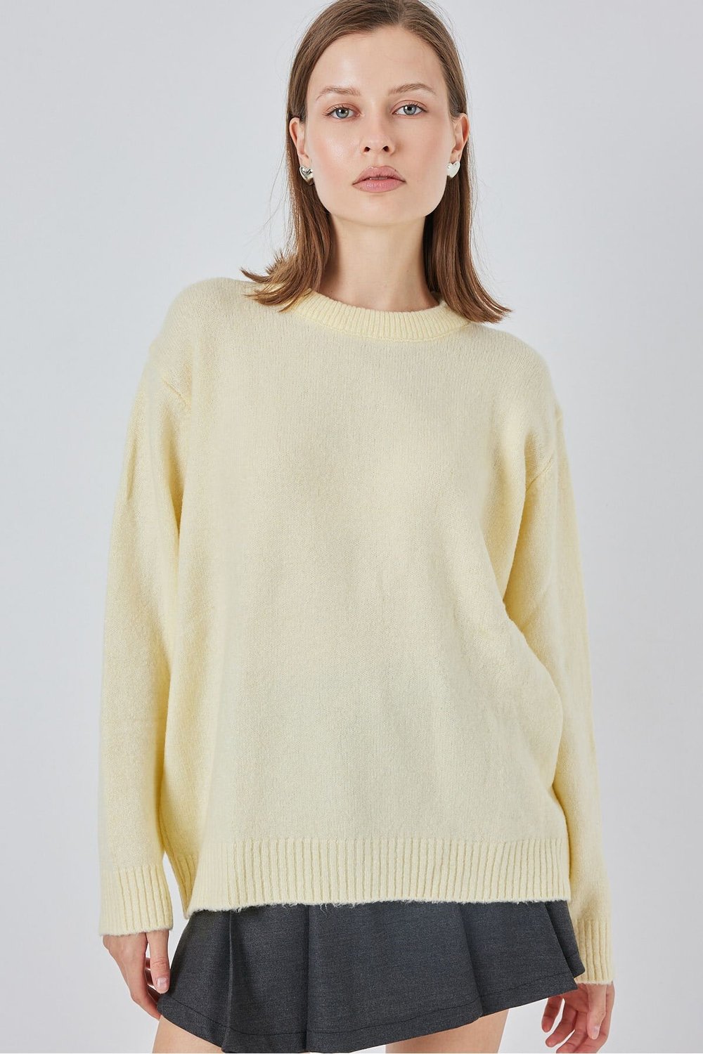 15895 Kadın Oversize Triko Kazak - A.Sarı