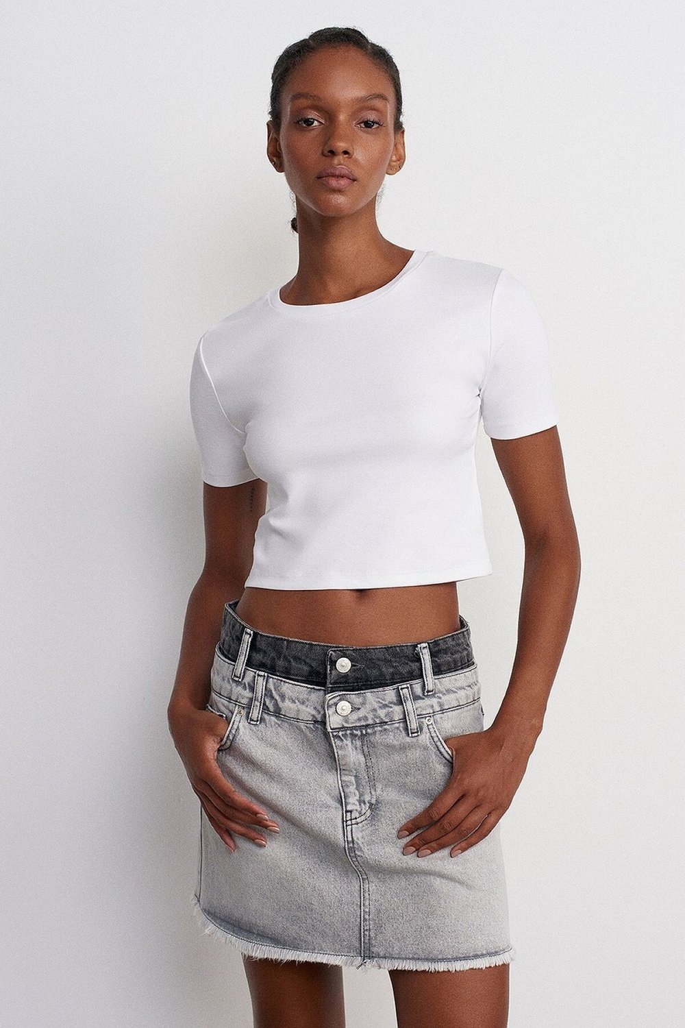 3626 Basic Crop T-Shirt - Beyaz