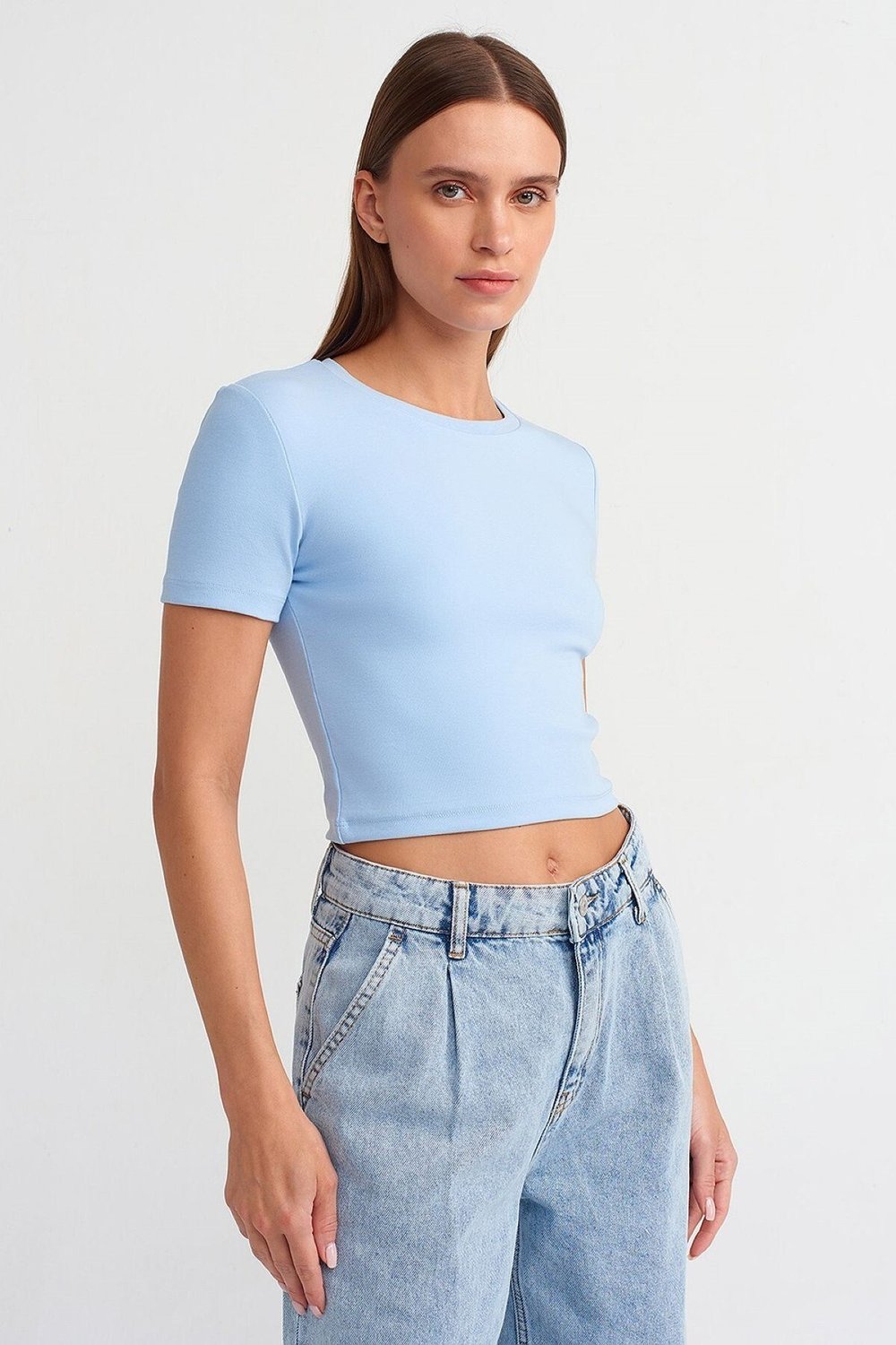 3626 Basic Crop T-Shirt - Mavi