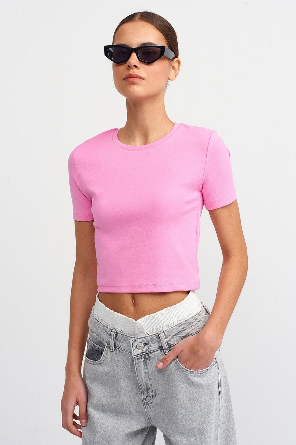 3626 Basic Crop T-Shirt - Pembe