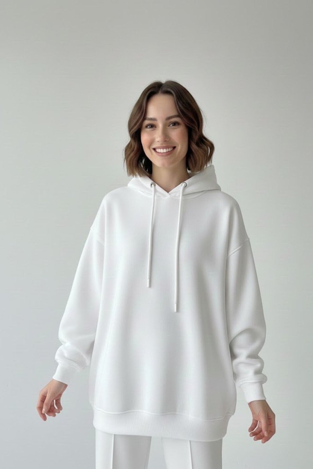 Oversize Kapüşonlu Sweatshirt - Beyaz