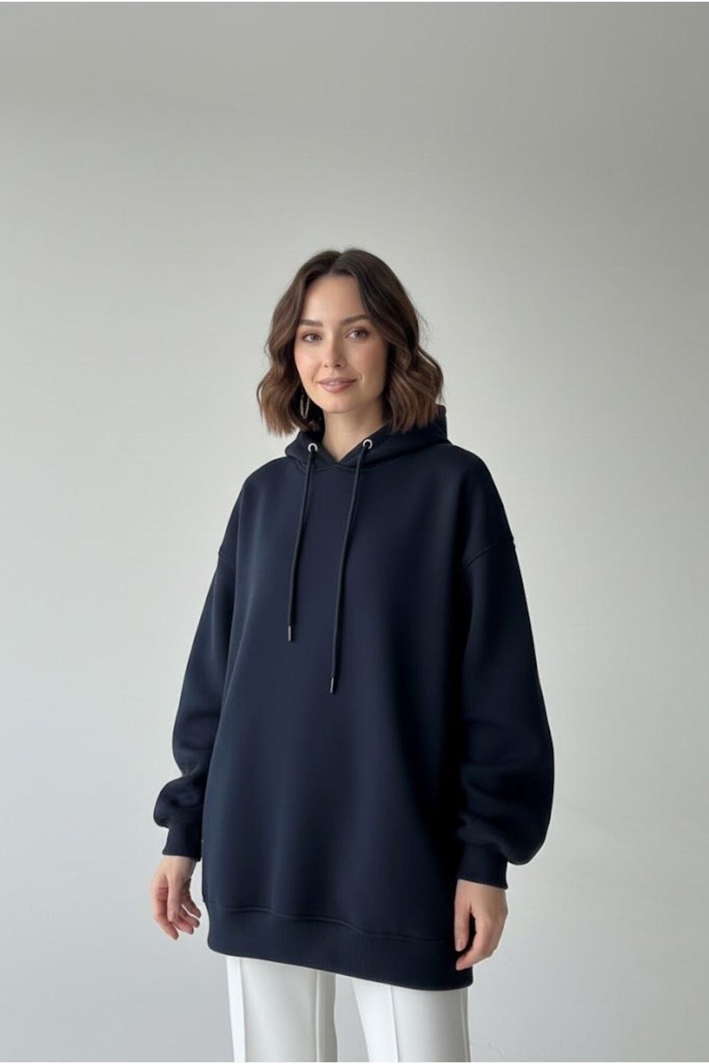 Oversize Kapüşonlu Sweatshirt - Lacivert