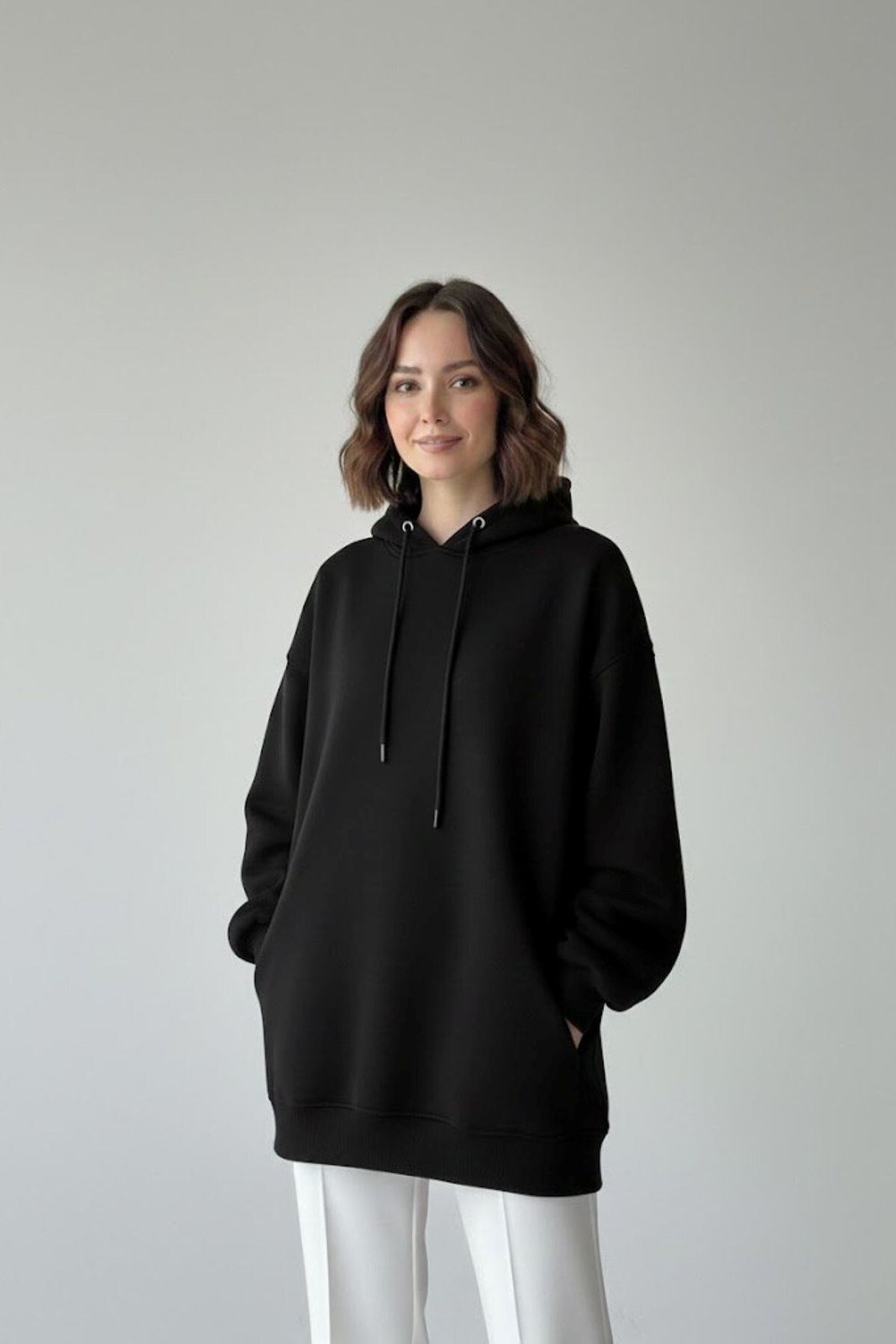 Oversize Kapüşonlu Sweatshirt - Siyah