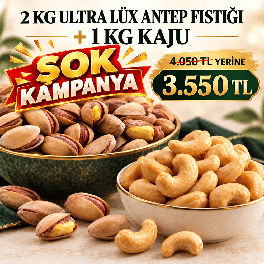 Kampanyalı Özel Paket | 2 Kg Ultra Lüx Fıstık + 1 Kg Kaju
