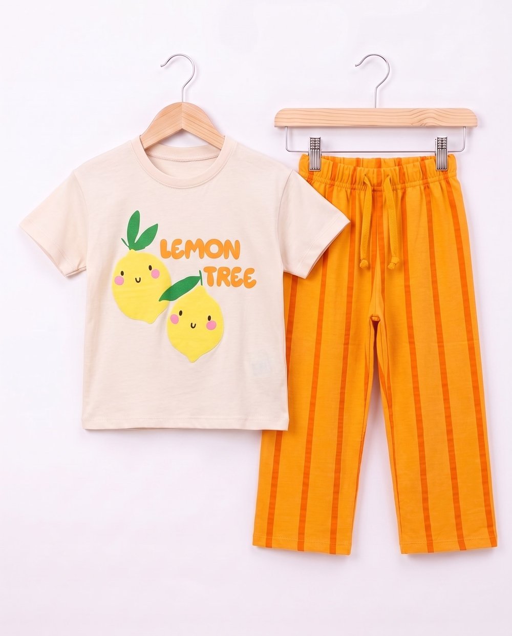 0717-2 Limon Baskılı Kız Çocuk Takım TURUNCU