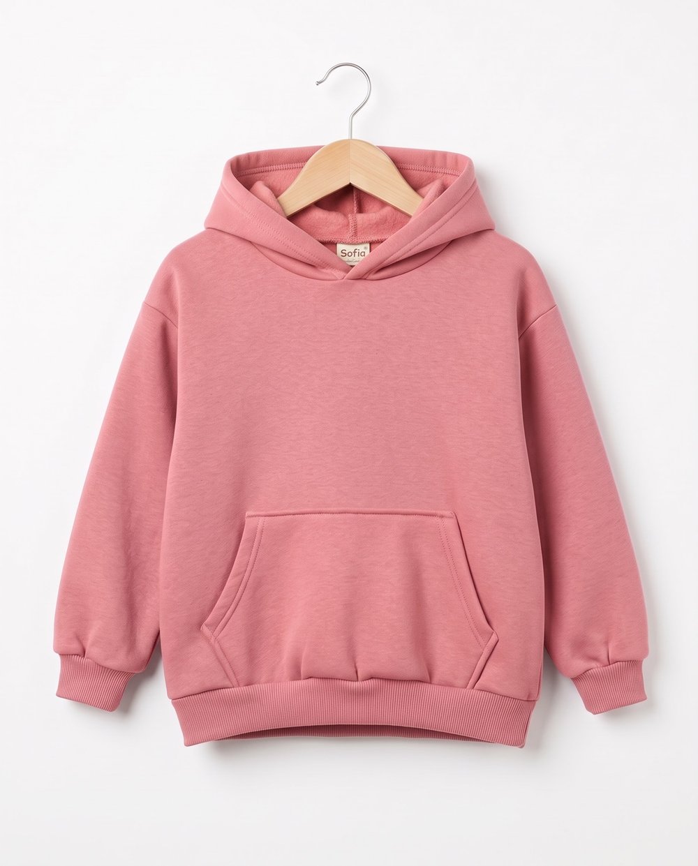 15633 Kanguru Cep Kapüşonlu 3 İp Sweat PUDRA
