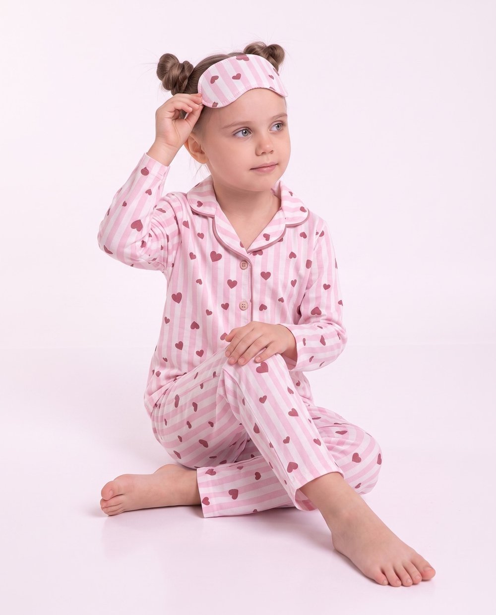 2028 Kalpli Düğmeli Kız Pijama Takım PEMBE