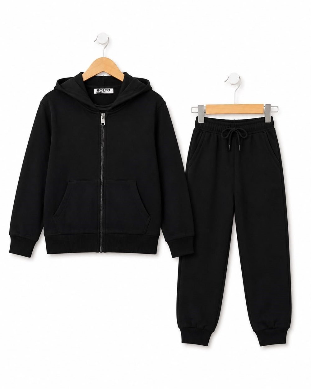 2350-2 Kapüşonlu Fermuarlu Mevsimlik Unisex Takım (12-16) SİYAH