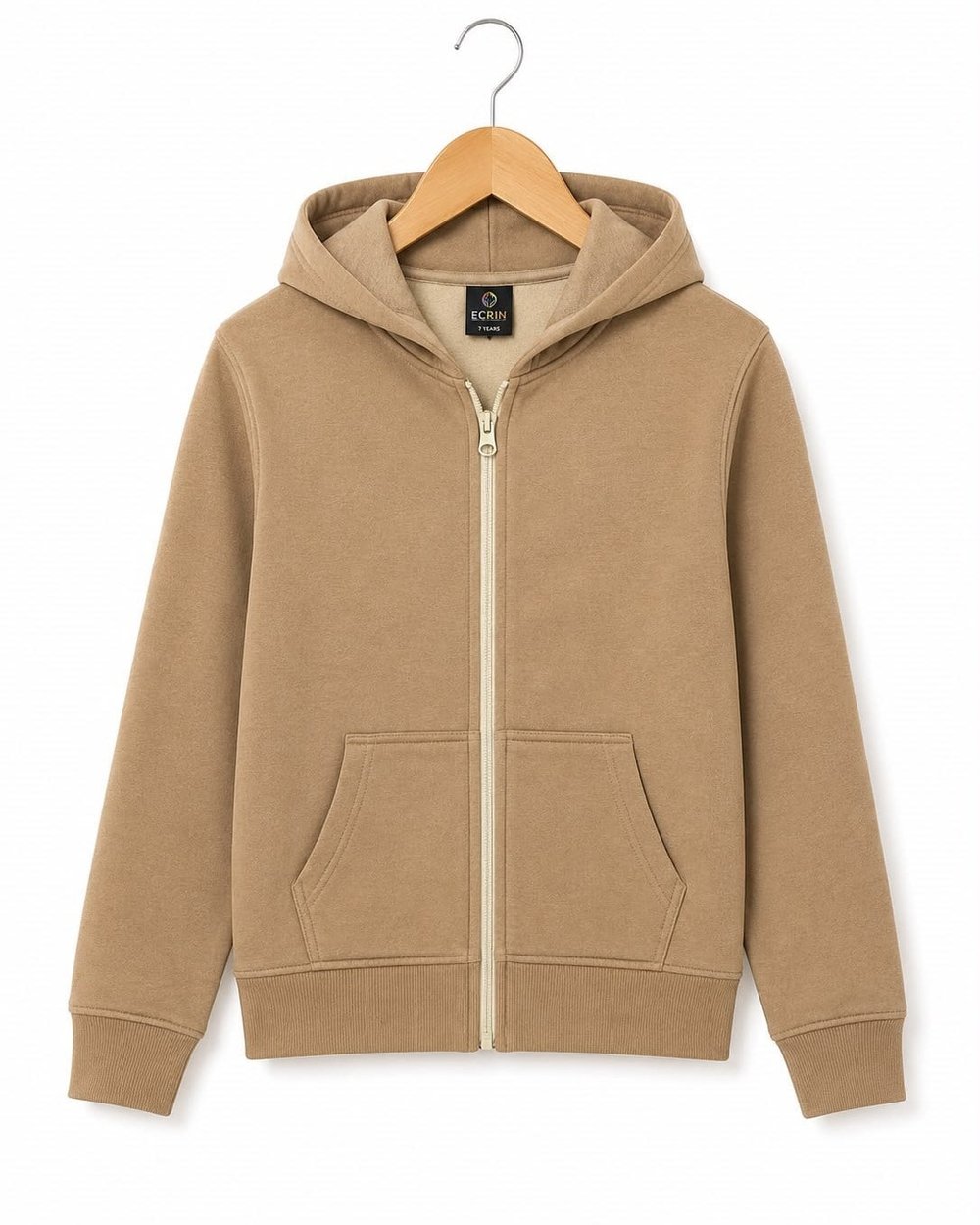 25362-2 Kapüşonlu Fermuarlı 3 İp Unisex Hırka CAMEL