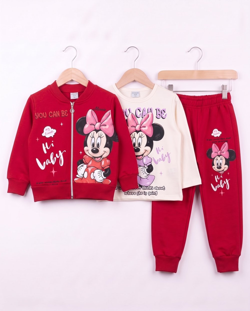 261178 Minnie Mouse Şardonlu 3 Lü Hırkalı Kız Takım KIRMIZI