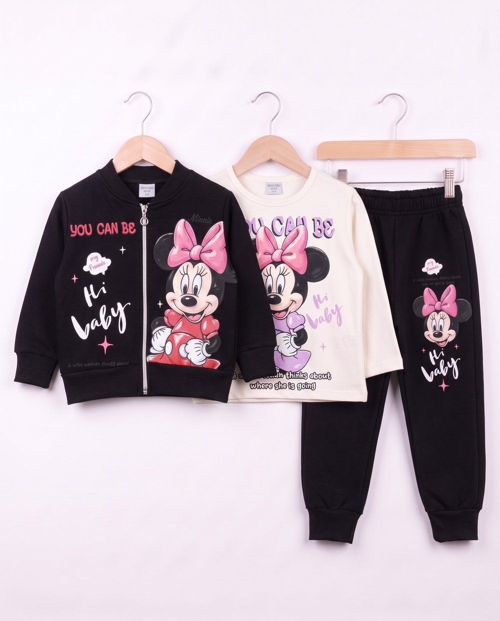 261178 Minnie Mouse Şardonlu 3 Lü Hırkalı Kız Takım SİYAH