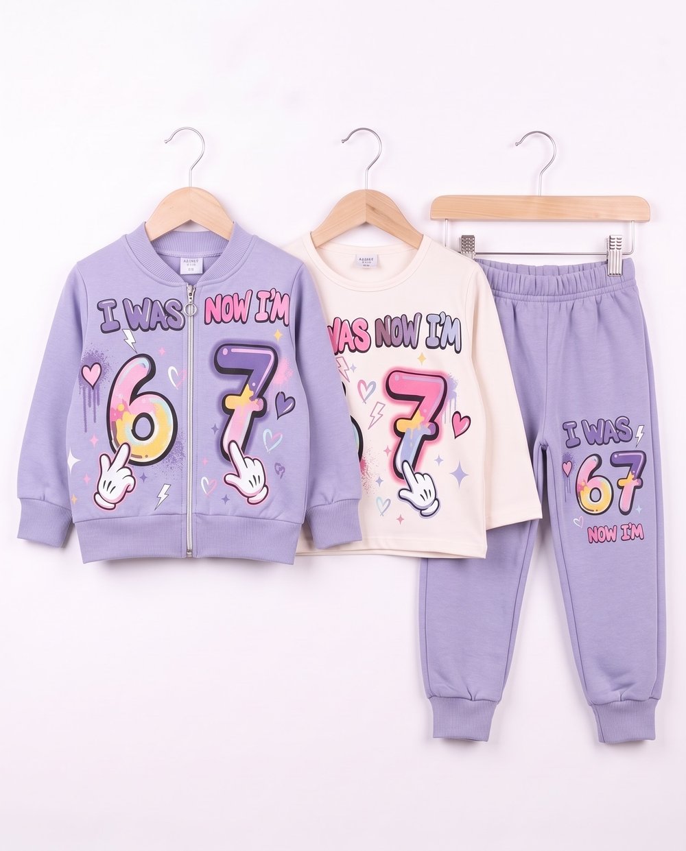 261180 Stitch Baskılı Şardonlu Hırkalı 3 lü Kız Takım LİLA