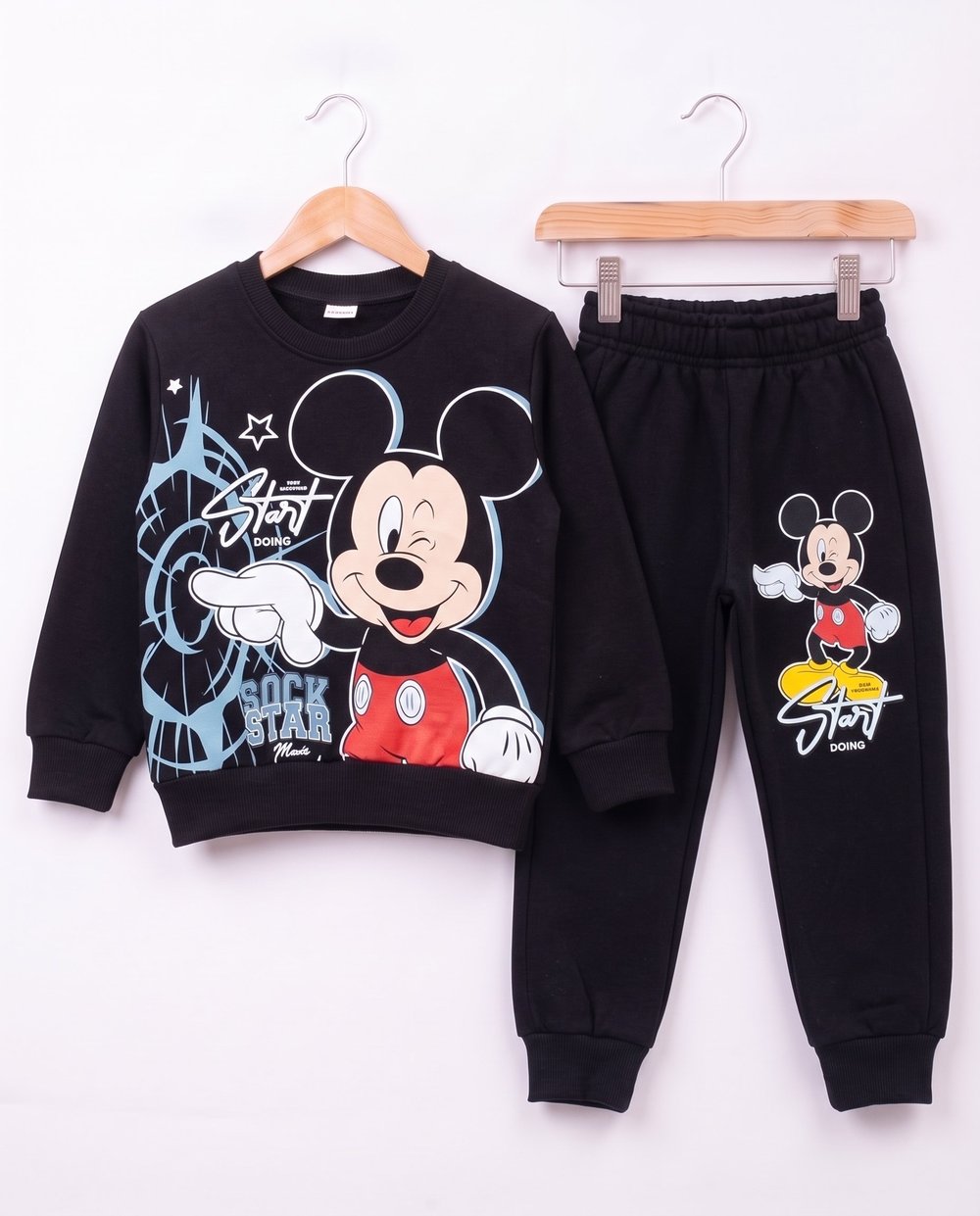 261194 Mickey Mouse Basklı Üç İp Şardonlu 2 li Erkek Takım SİYAH
