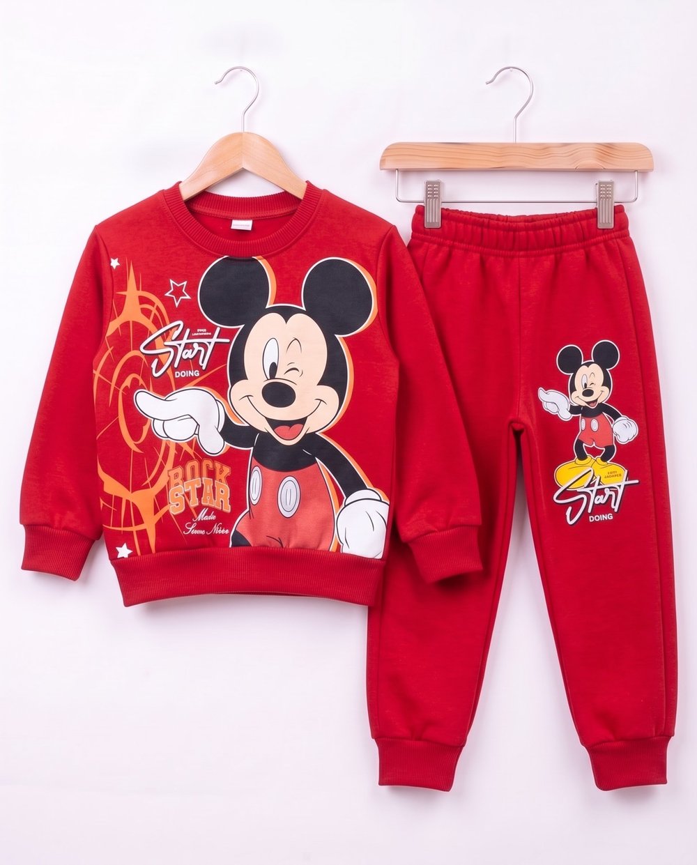 261194 Mickey Mouse Basklı Üç İp Şardonlu 2 li Erkek Takım KIRMIZI