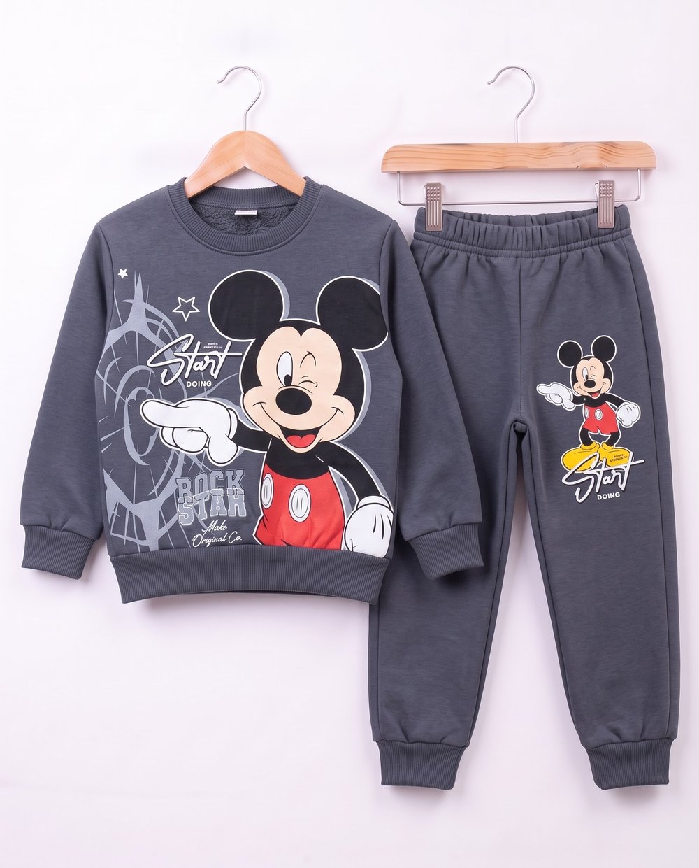 261194 Mickey Mouse Basklı Üç İp Şardonlu 2 li Erkek Takım ANTRASİT