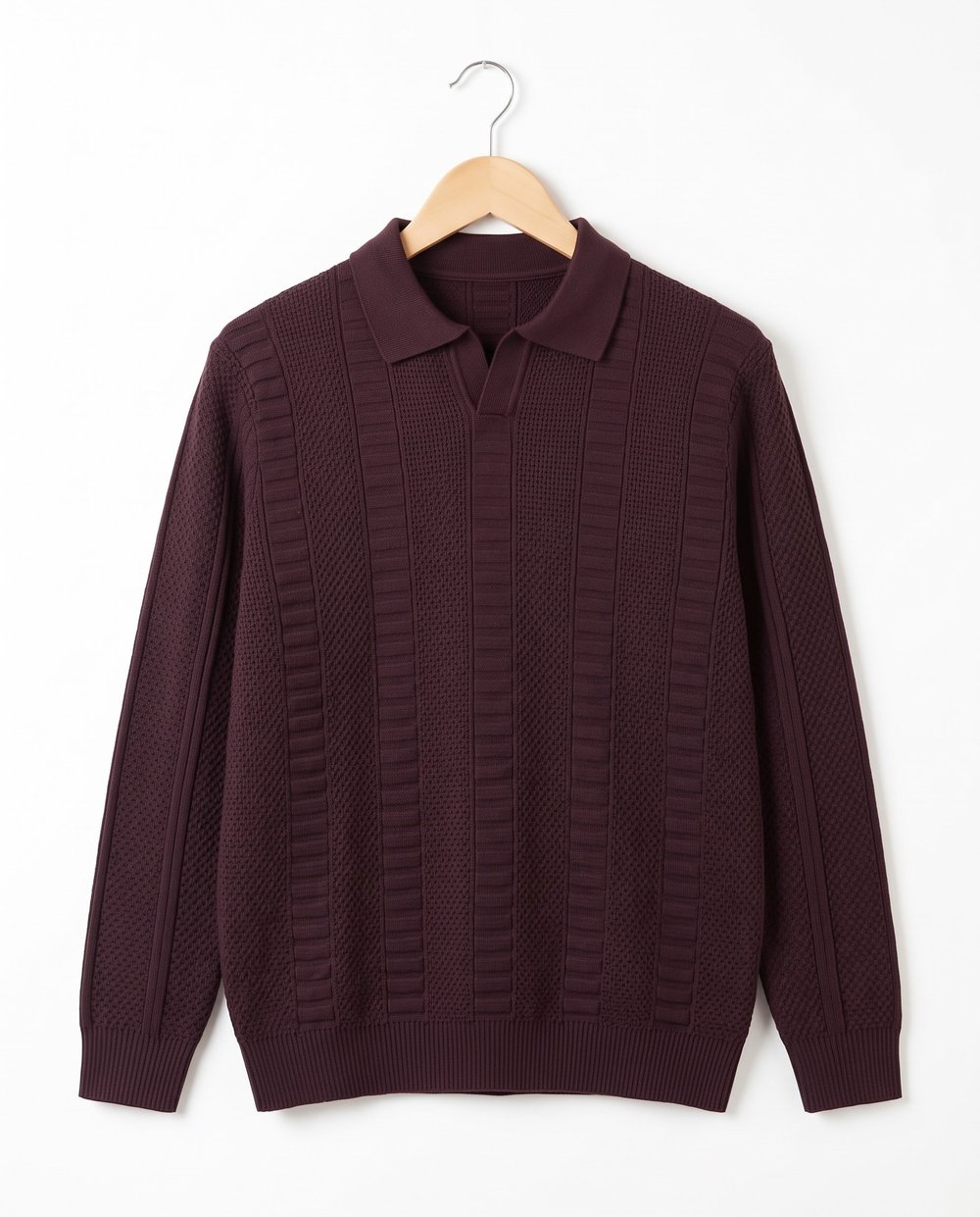 30012 Polo Yaka Desenli Erkek Çocuk Triko Kazak BORDO
