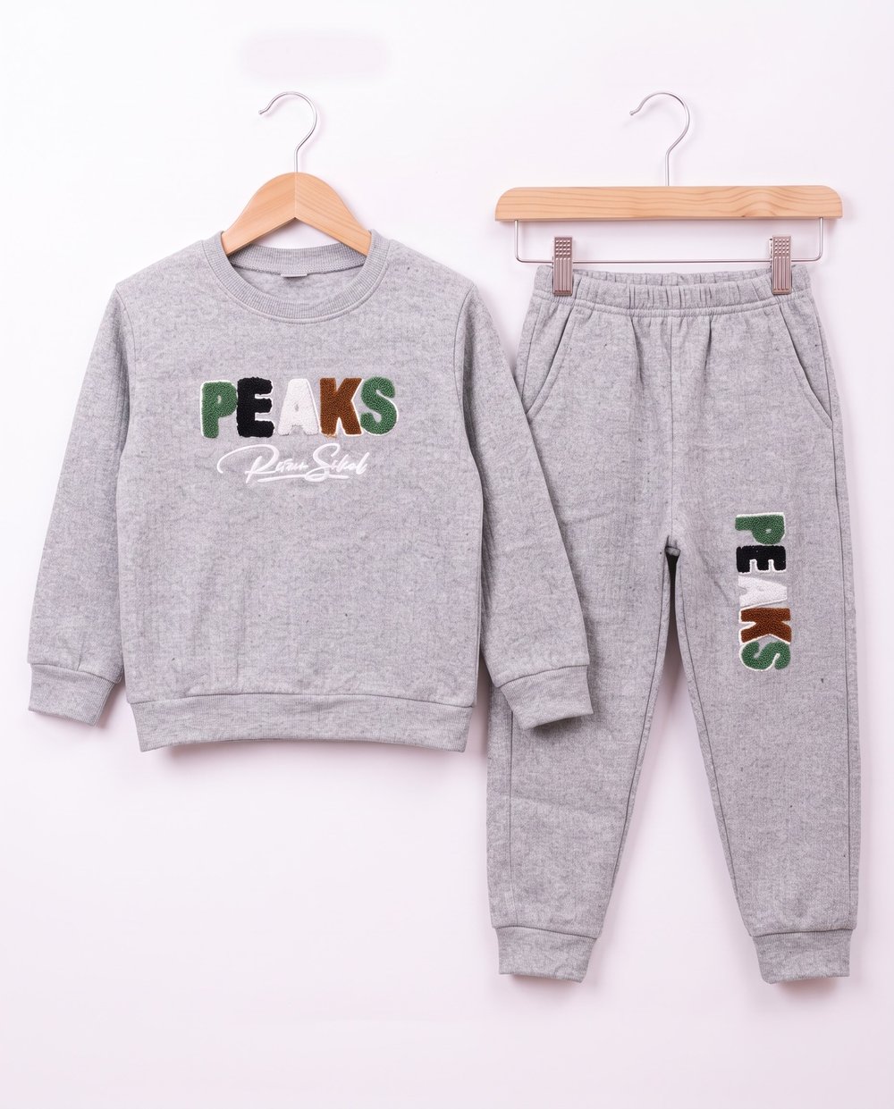4655 Peaks Baskılı Fitilli Erkek Çocuk Takım GRİ
