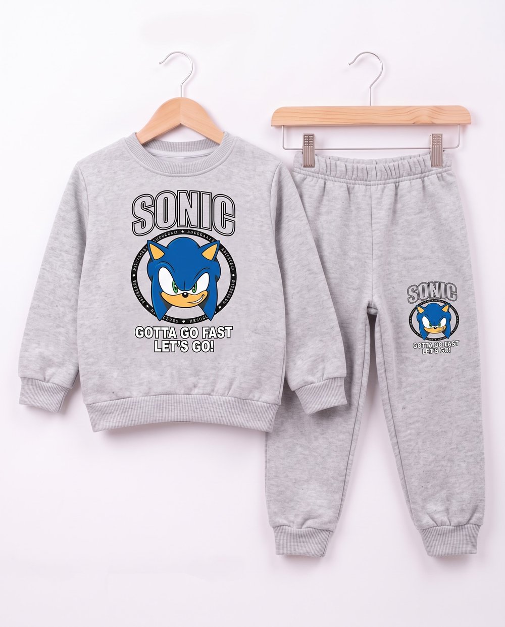 4668 Sonic Baskılı İki İp Şardonlu Erkek Çocuk Takım GRİ