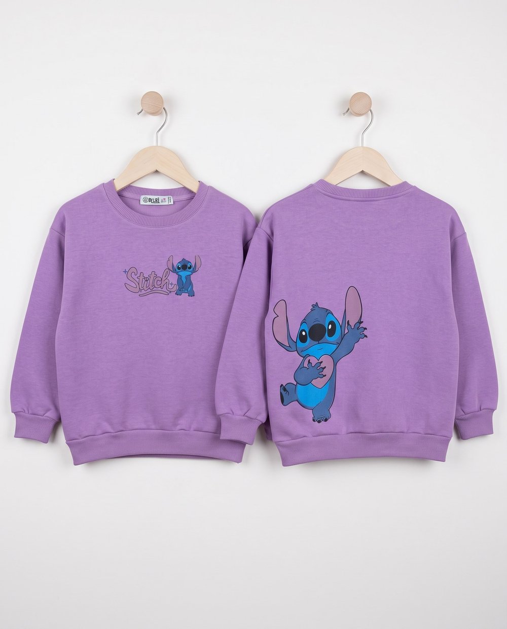 4679 Stitch Ön Arka Baskılı Kompakt 3 İp Kız Sweat LİLA