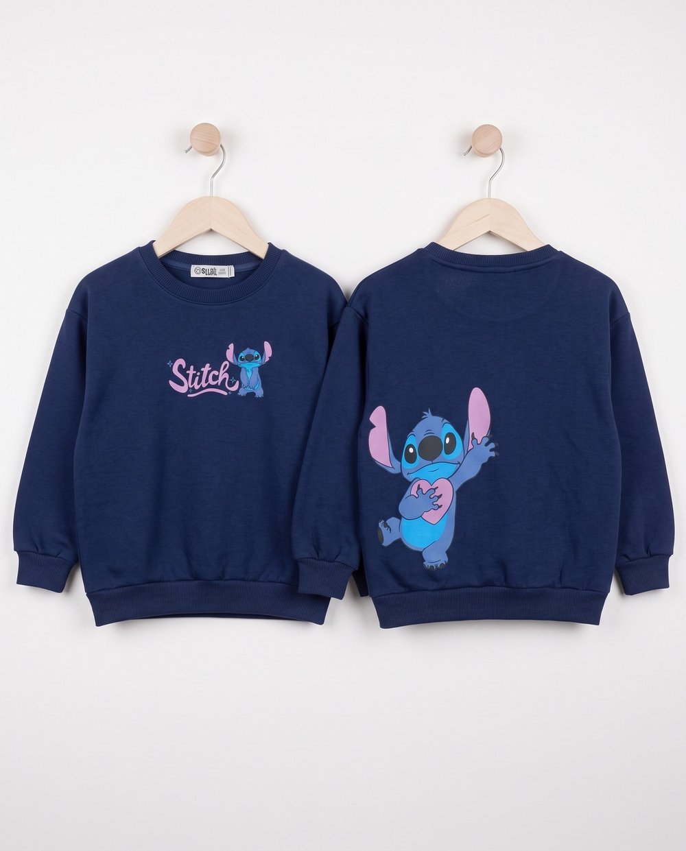 4679 Stitch Ön Arka Baskılı Kompakt 3 İp Kız Sweat LACİVERT