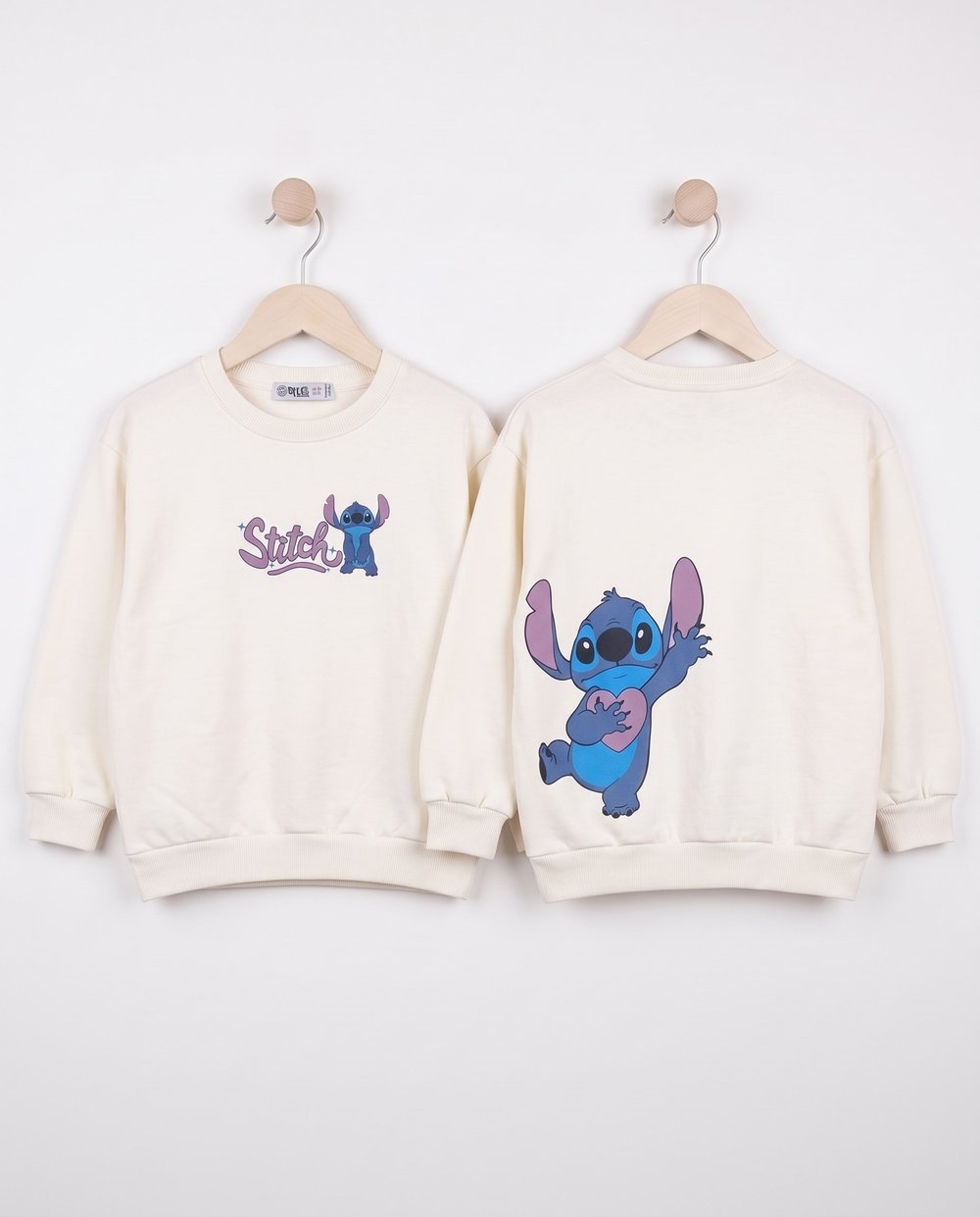 4679 Stitch Ön Arka Baskılı Kompakt 3 İp Kız Sweat BEYAZ