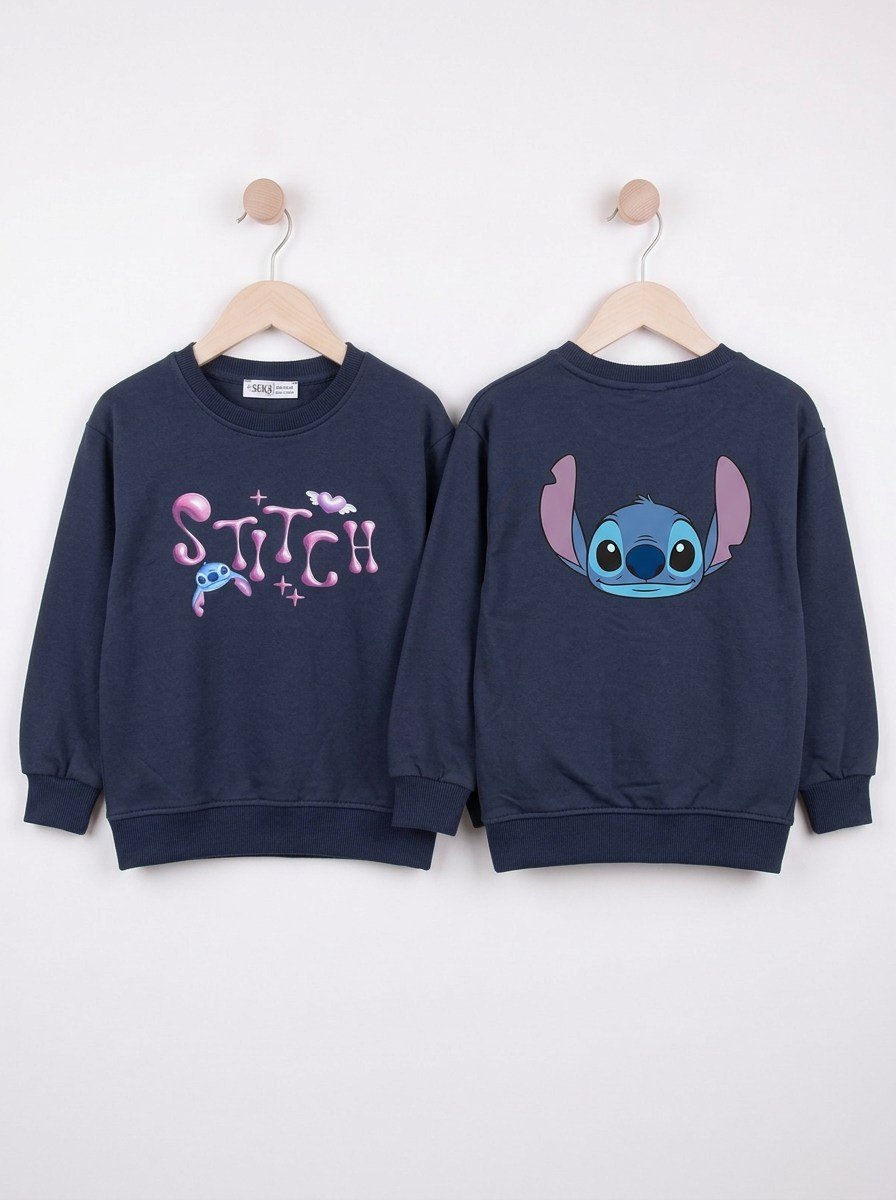 4696 Stitch Ön Arka Baskı Kompakt Kumaş Kız Sweat ANTRASİT