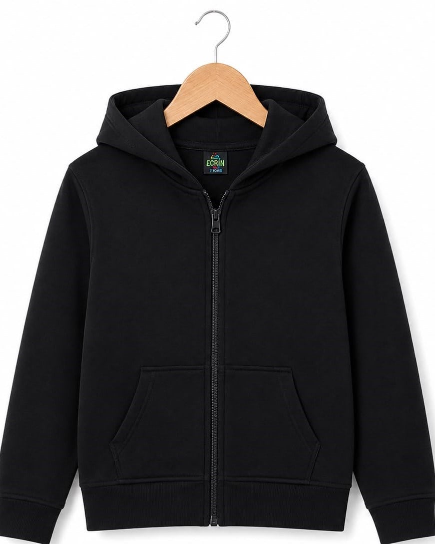 5003-2 Kapüşonlu Fermuarlı 2 İp Unisex Ceket SİYAH