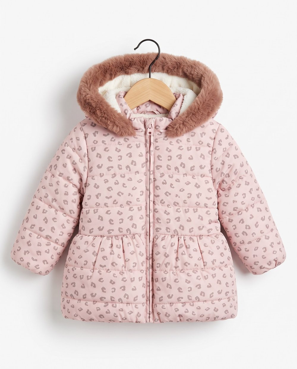 50327-1 Leopar Desenli İçi Peluş Kız Çocuk Mont PUDRA
