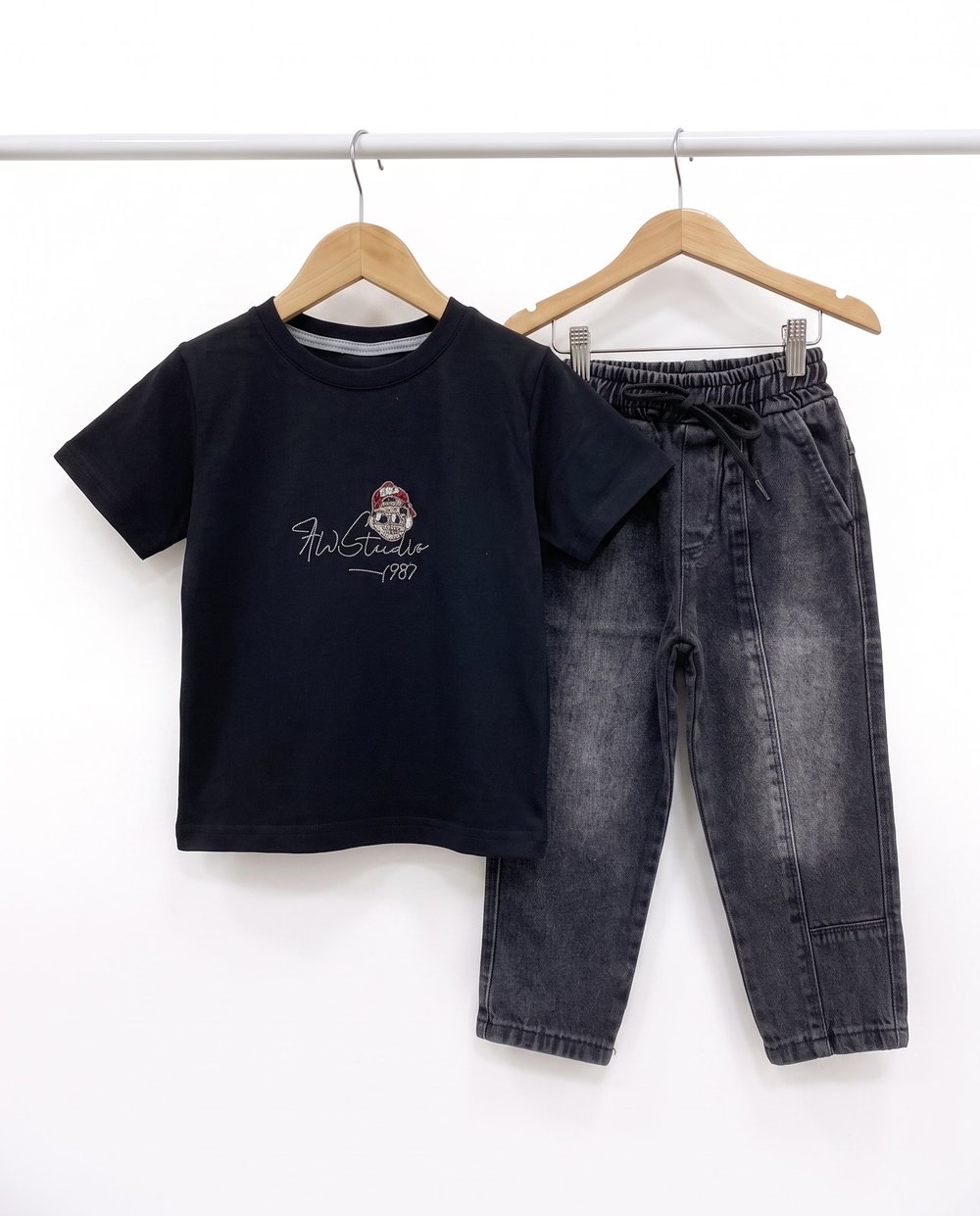 50409-1 Baskılı Tişört Baggy Jean Pantolonlu Erkek Takım SİYAH