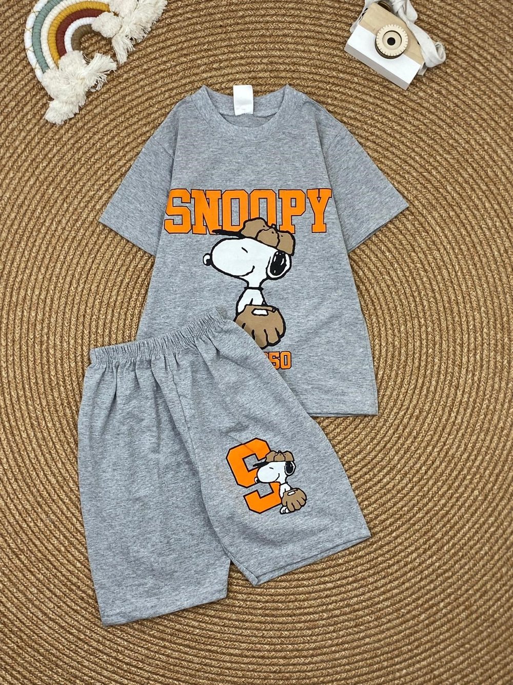 W4541 SNOOPY ŞORTLU TAKIM GRİ
