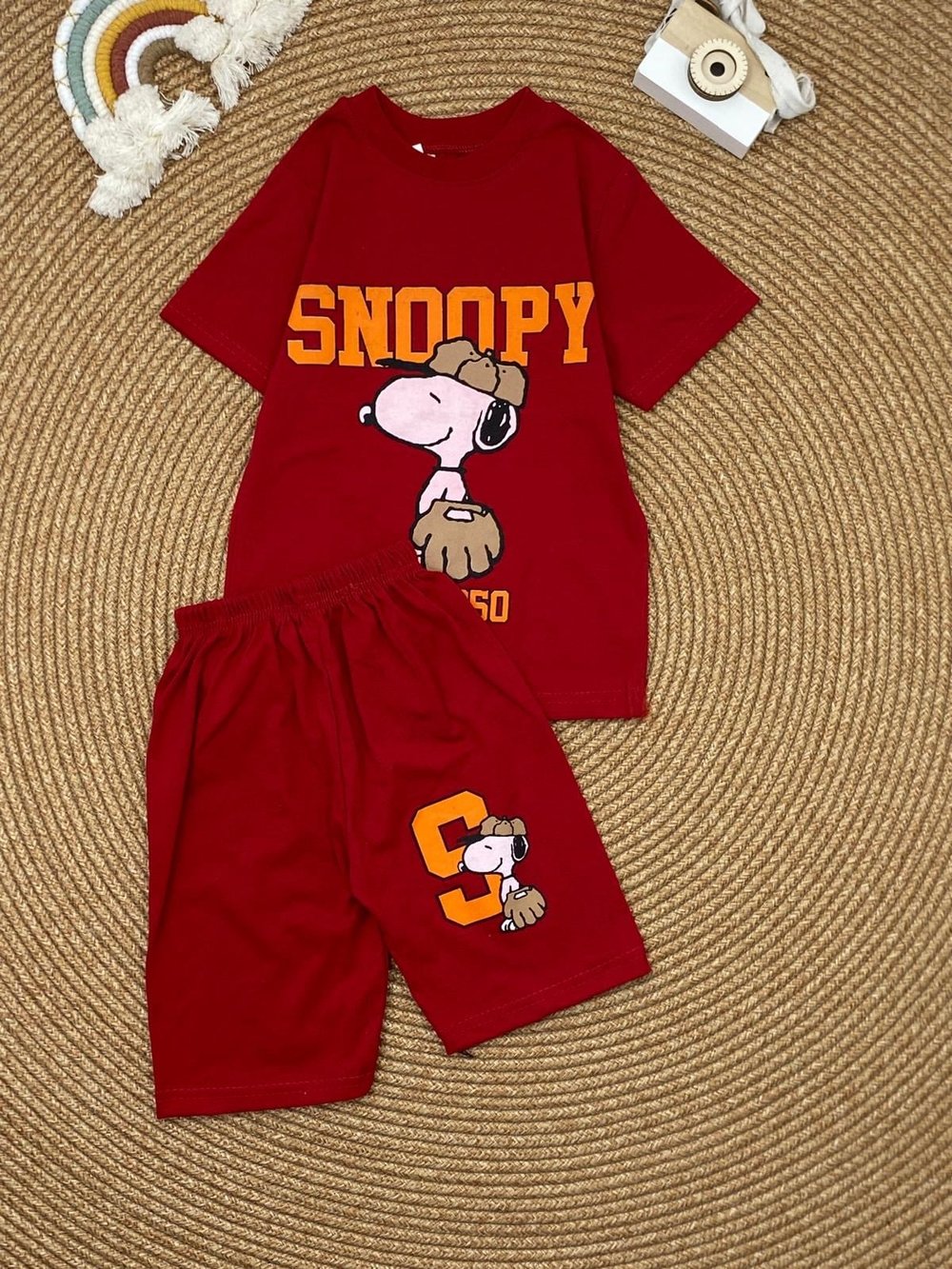 W4541 SNOOPY ŞORTLU TAKIM KIRMIZI