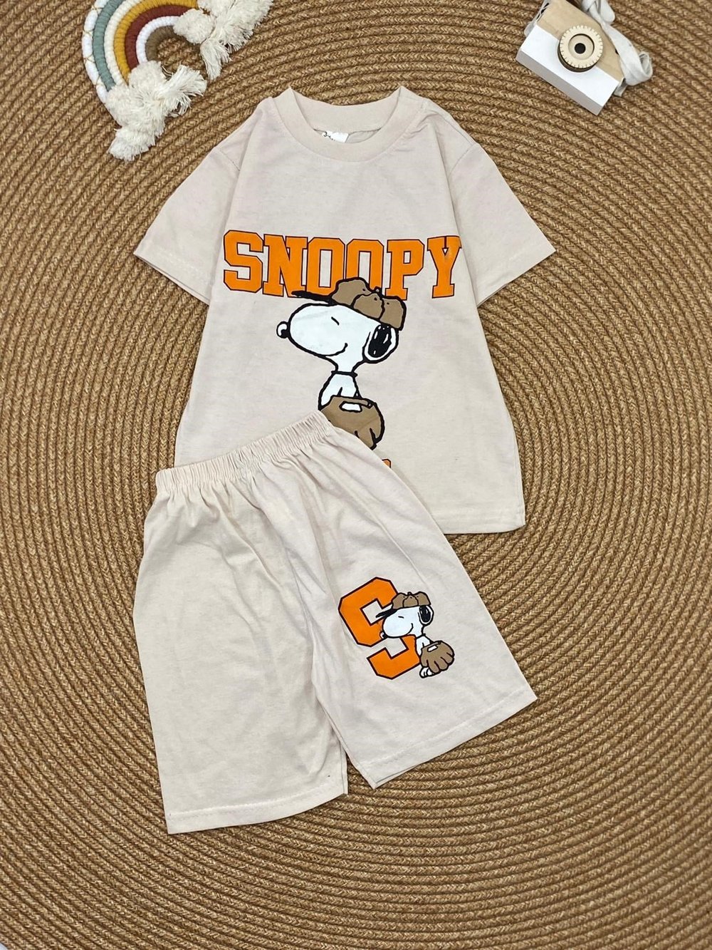 W4541 SNOOPY ŞORTLU TAKIM KREM