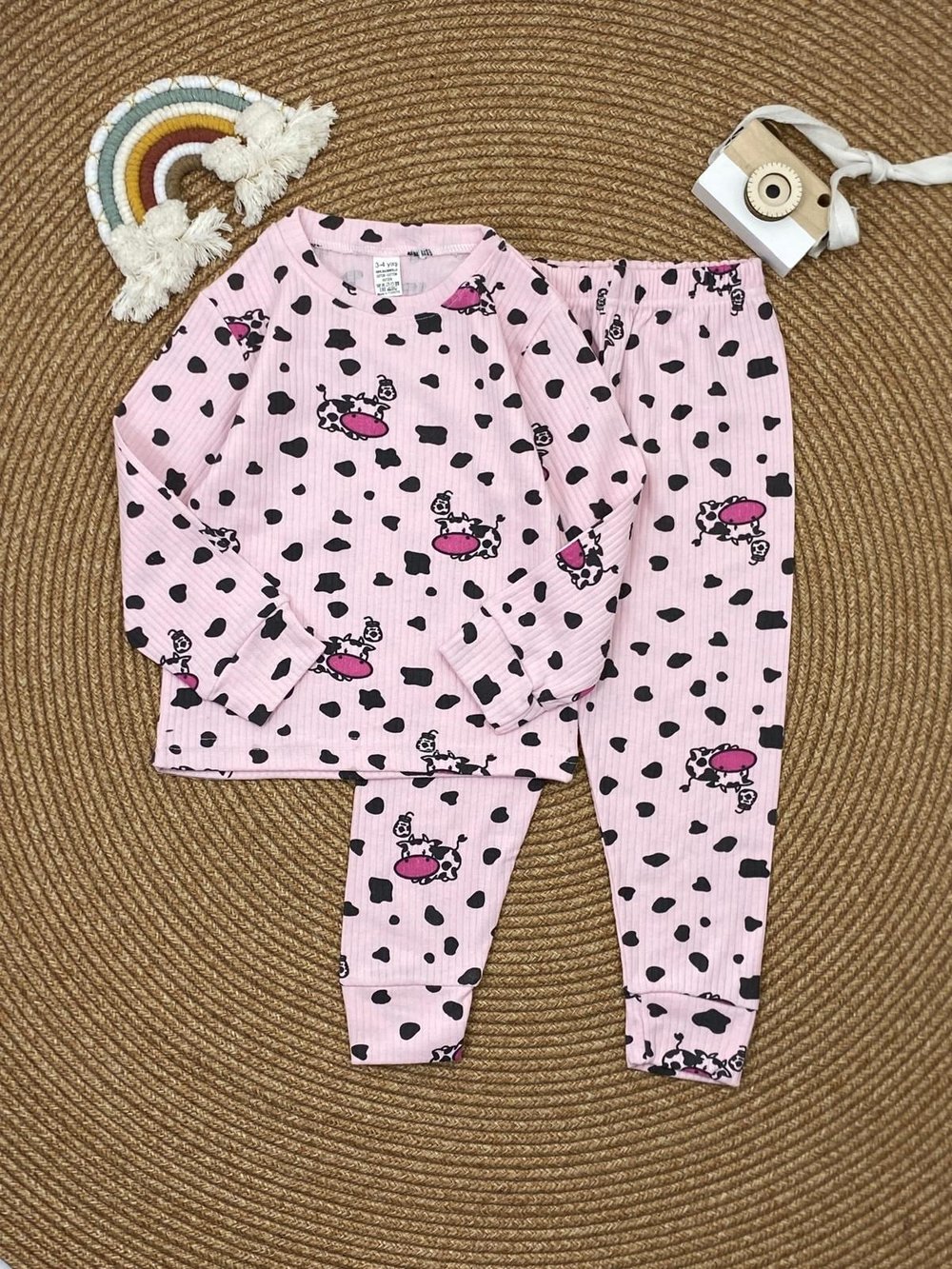 W4542 SEVİMLİ İNEK DESENLİ PİJAMA TAKIMI PEMBE