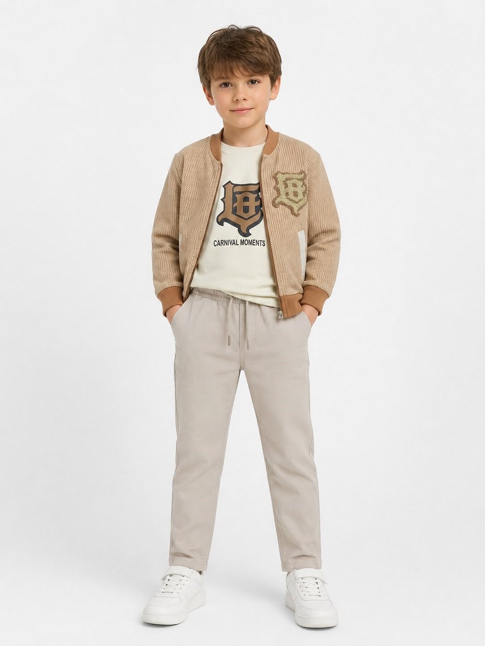 W4568 3 Lü Erkek Çocuk Ceketli Takım CAMEL