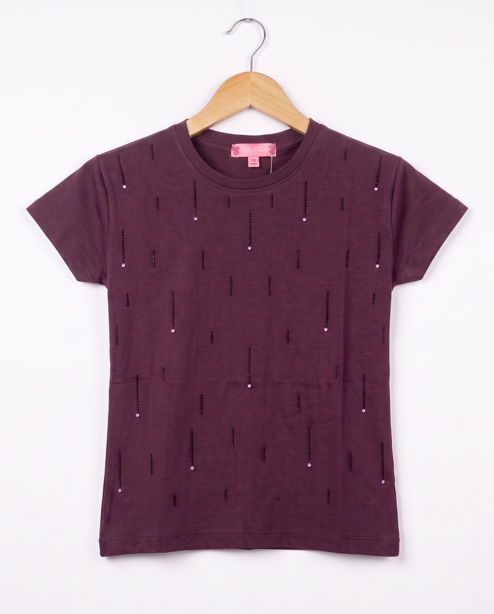 W4578 Taş Detaylı Kız Çocuk Tshirt BORDO