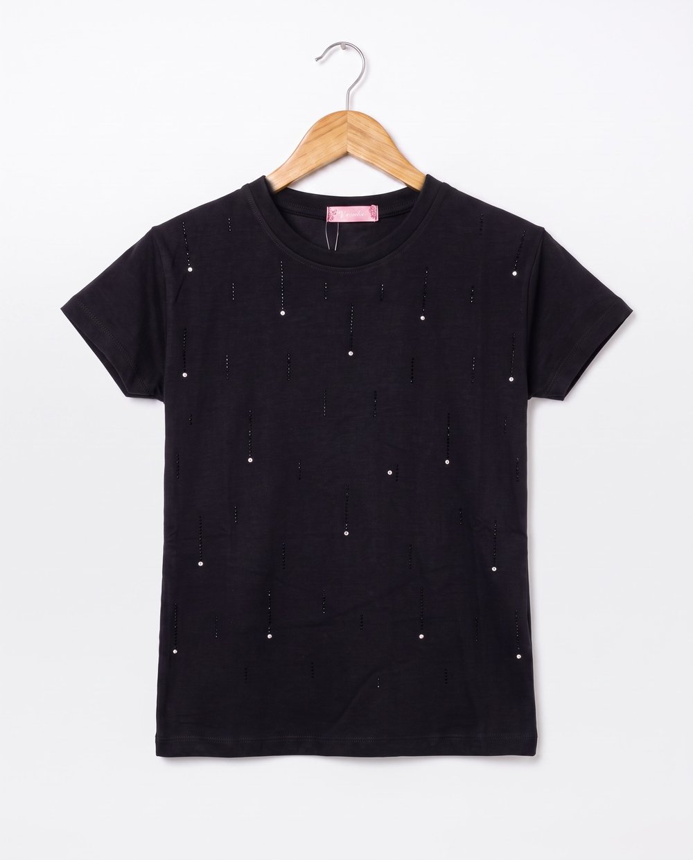 W4578 Taş Detaylı Kız Çocuk Tshirt SİYAH