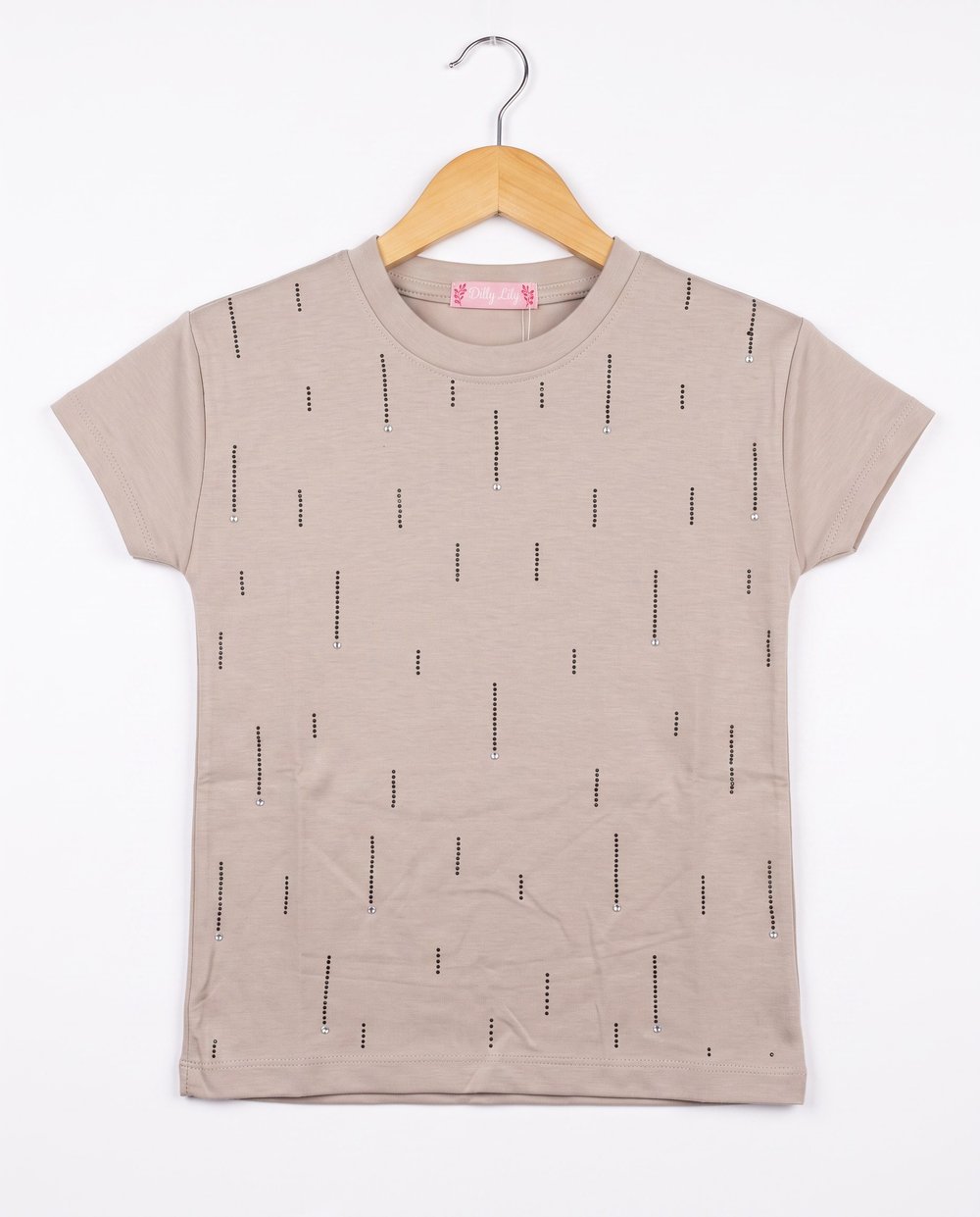 W4578 Taş Detaylı Kız Çocuk Tshirt VİZON