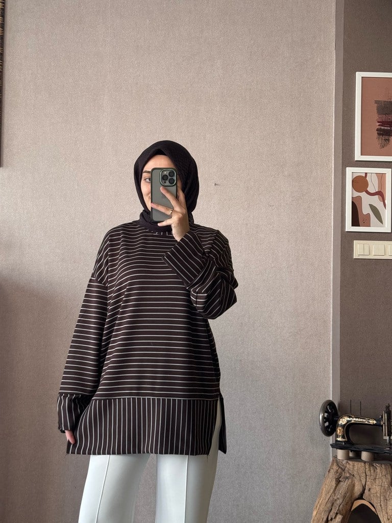Çizgili oysho kahve  tunik - 07